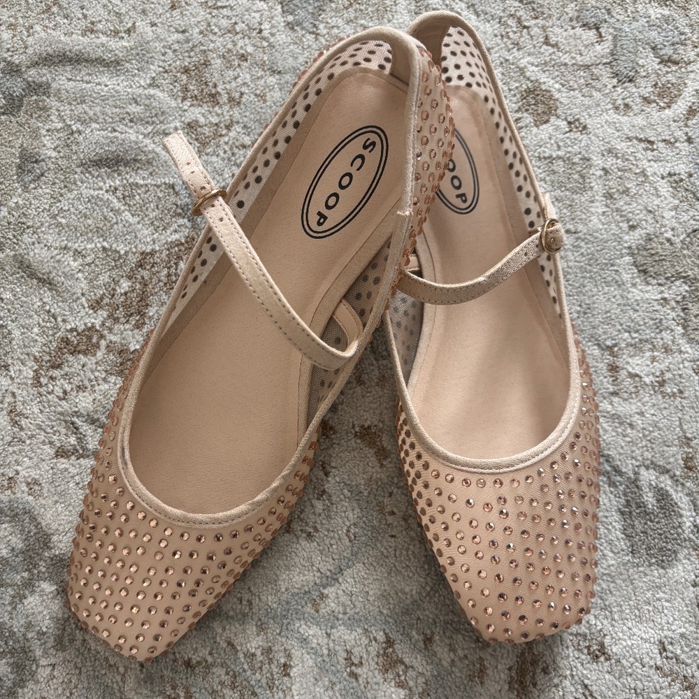 Mesh Rhinestone Ballet Flats, Nude, Size 10, NWOB